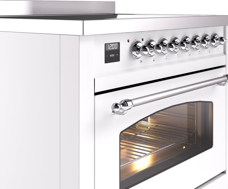 ILVE Nostalgie II 36" Induction Range with Element Stove and Electric Oven in White with Chrome Trim, UPI366NMPWHC