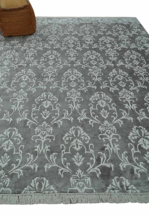Fine 8x10 Hand Knotted Gray and Ivory Traditional Modern Style Art Art Silk Rug, Living Room Rug