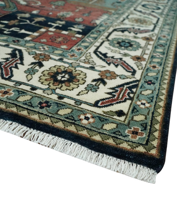 Fine 9x12 Hand Knotted Brown, Black, Blue and Ivory Traditional Wool Area Rug