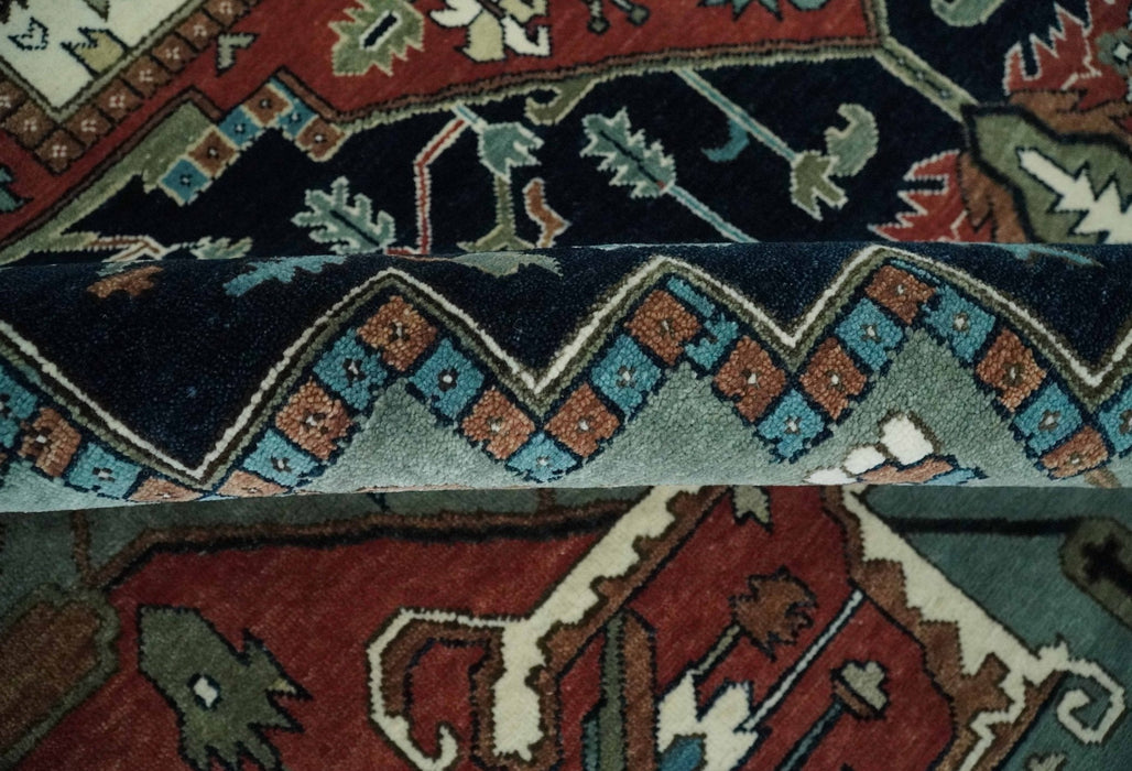 Fine 9x12 Hand Knotted Brown, Black, Blue and Ivory Traditional Wool Area Rug