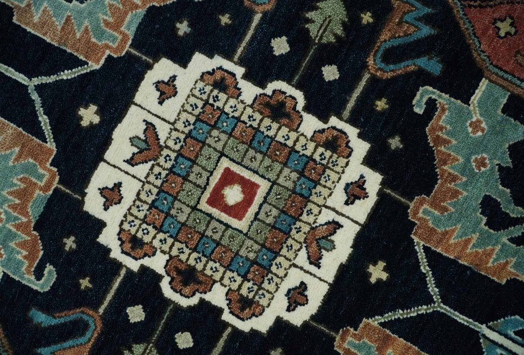Fine 9x12 Hand Knotted Brown, Black, Blue and Ivory Traditional Wool Area Rug