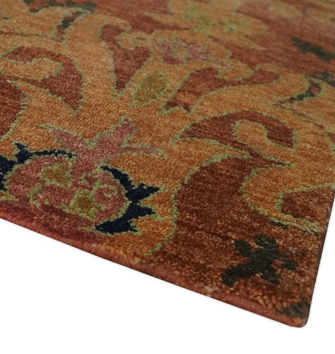 Fine Antique Style Brown, Rust and Green Traditional Ikat design Hand knotted wool Area Rug