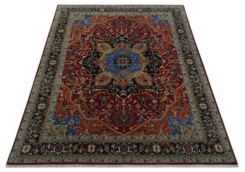 Fine Black, Brown and Rust 8x10 Traditional Hand Knotted wool Area Rug