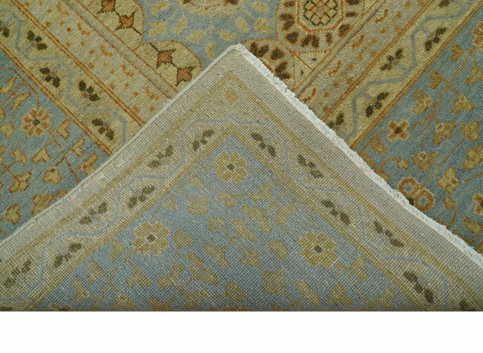 Fine Blue And Beige Traditional Mamluk Design Hand Knotted 8x10 Wool Area Rug