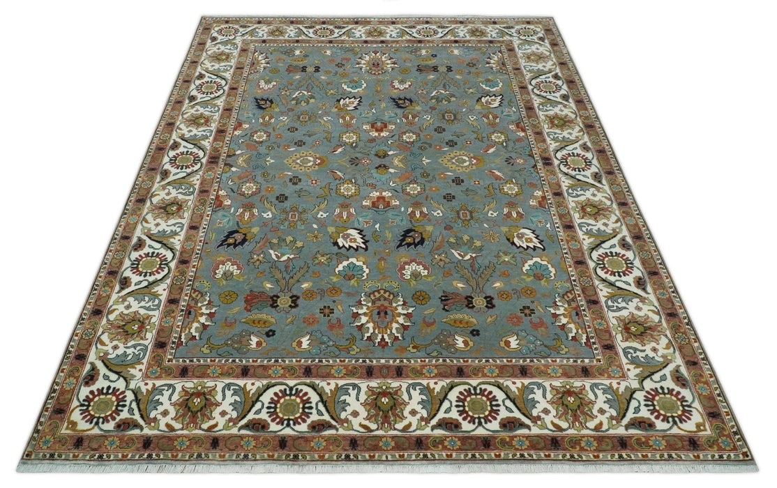 Fine Gray and Ivory Hand knotted Traditional 9x12 wool Area Rug