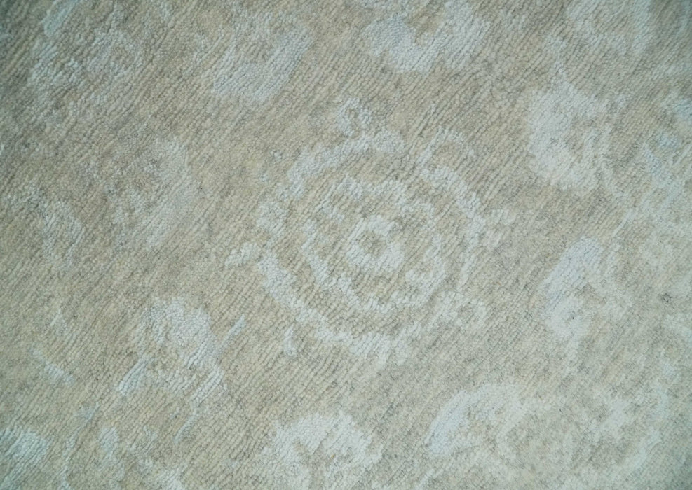 Fine Hand Knotted 8x10 Beige and Ivory Transitional Wool and Bamboo Silk Area Rug