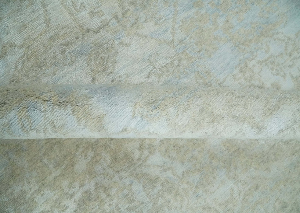 Fine Hand Knotted 8x10 Beige and Ivory Transitional Wool and Bamboo Silk Area Rug
