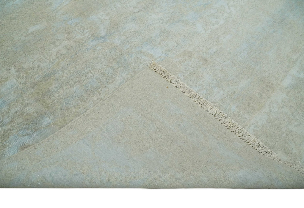 Fine Hand Knotted 8x10 Beige and Ivory Transitional Wool and Bamboo Silk Area Rug