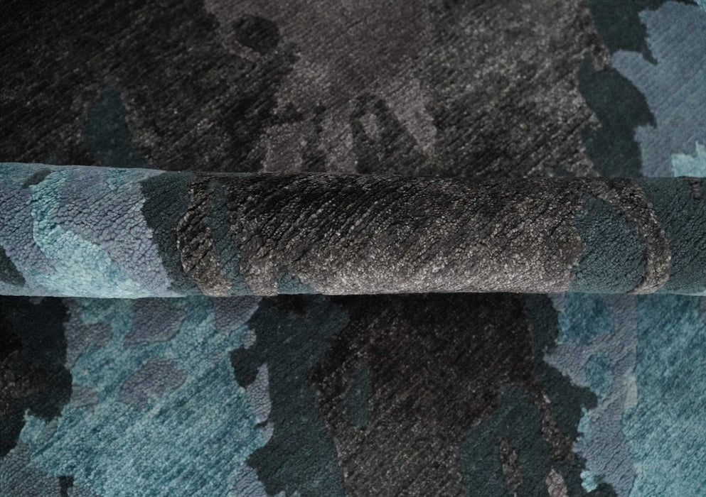 Fine Hand knotted And Carved Brown and Aqua Abstract Bamboo Silk 8x10 Area Rug