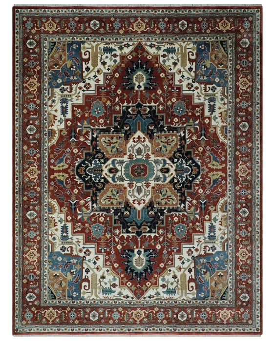 Fine Hand Knotted Brown and Ivory 8x10 and 9x12 Traditional Wool Area Rug