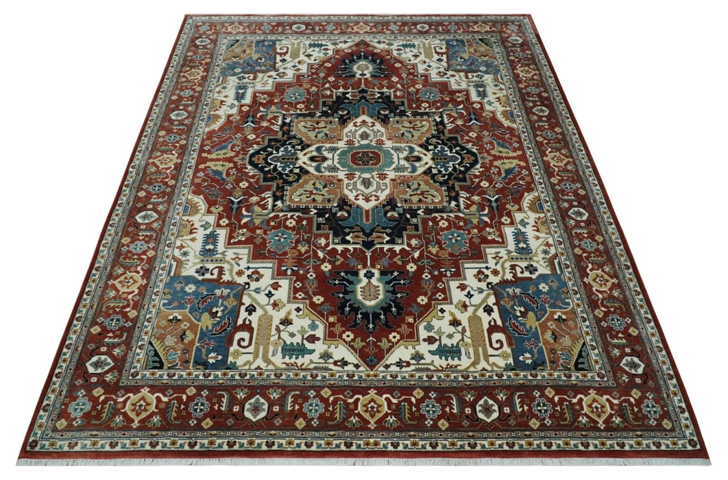 Fine Hand Knotted Brown and Ivory 8x10 and 9x12 Traditional Wool Area Rug