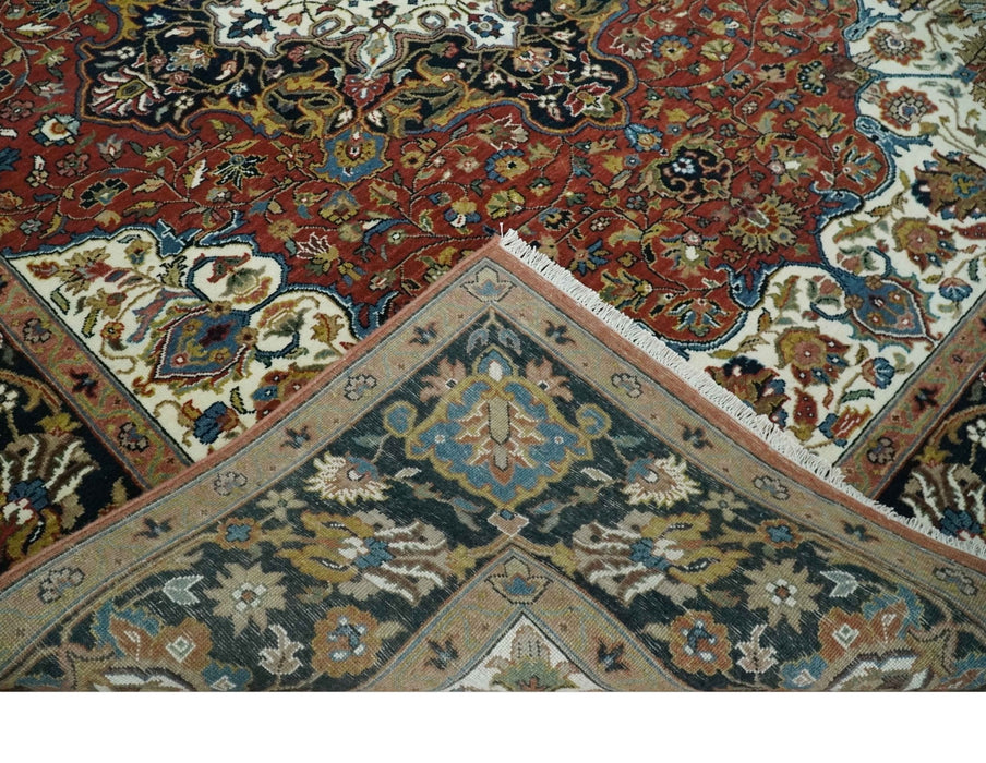 Fine Hand Knotted Brown, Ivory and Black 8x10 and 10x14 Traditional Wool Rug
