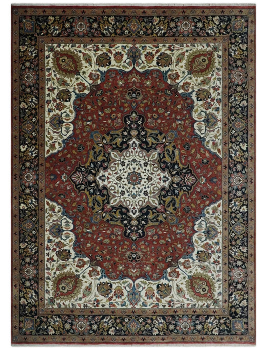 Fine Hand Knotted Brown, Ivory and Black 8x10 and 10x14 Traditional Wool Rug
