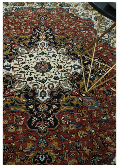Fine Hand Knotted Brown, Ivory and Black 8x10 and 10x14 Traditional Wool Rug