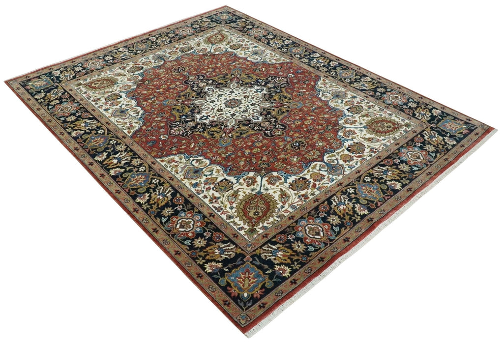 Fine Hand Knotted Brown, Ivory and Black 8x10 and 10x14 Traditional Wool Rug