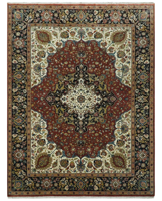 Fine Hand Knotted Brown, Ivory and Black 8x10 and 10x14 Traditional Wool Rug