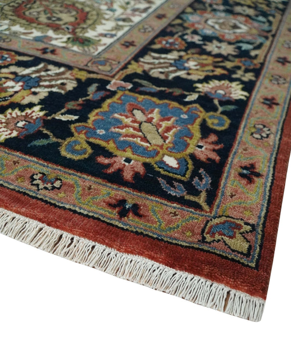 Fine Hand Knotted Brown, Ivory and Black 8x10 and 10x14 Traditional Wool Rug