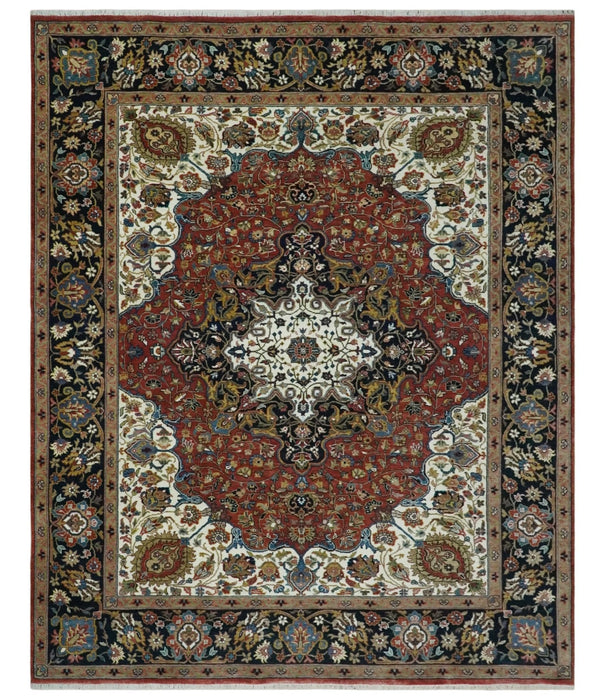 Fine Hand Knotted Brown, Ivory and Black 8x10 and 10x14 Traditional Wool Rug