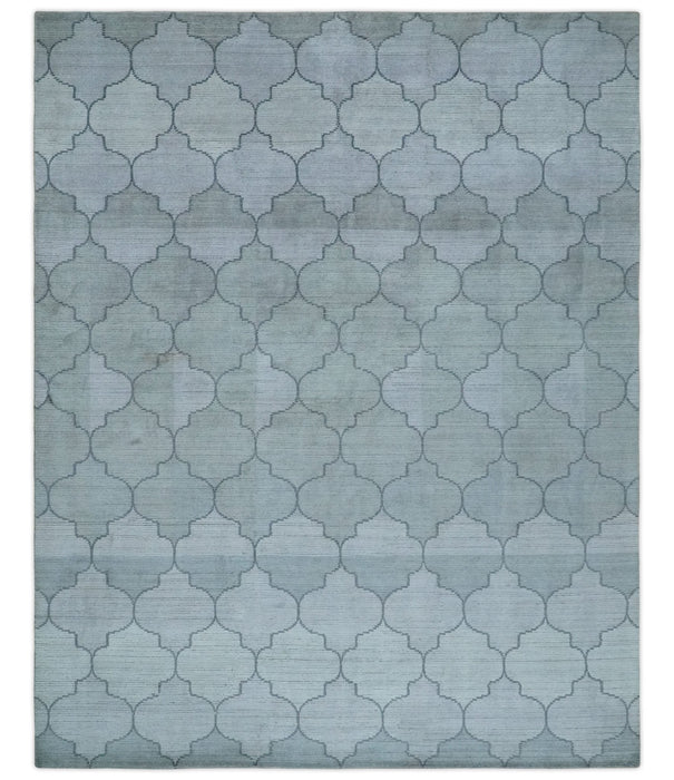 Fine Hand Loomed 8x10 Silver, Gray and Charcoal Modern Geometric Trellis Art Silk Area Rug