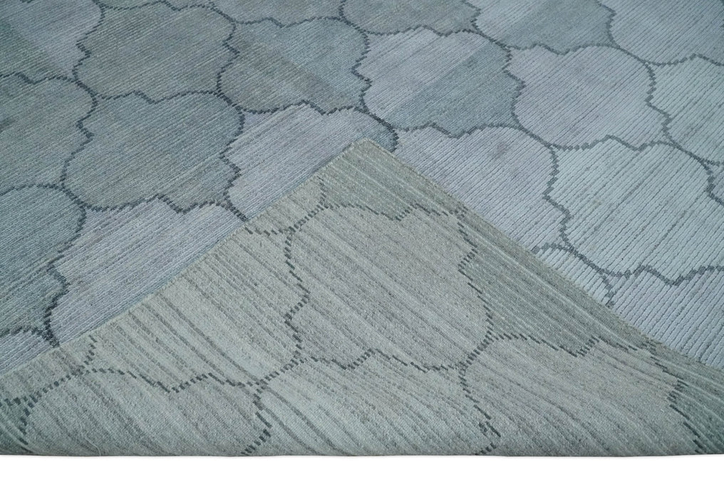 Fine Hand Loomed 8x10 Silver, Gray and Charcoal Modern Geometric Trellis Art Silk Area Rug