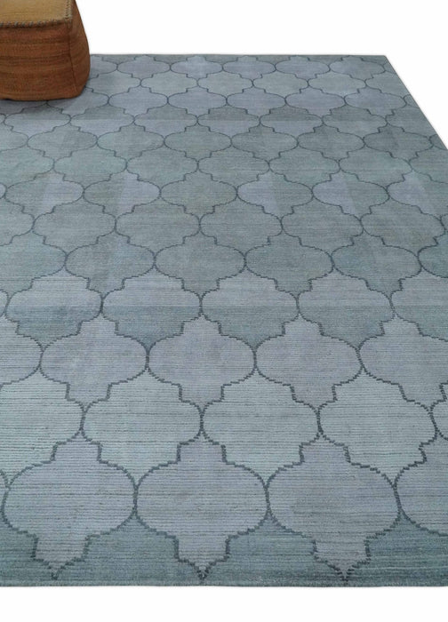 Fine Hand Loomed 8x10 Silver, Gray and Charcoal Modern Geometric Trellis Art Silk Area Rug