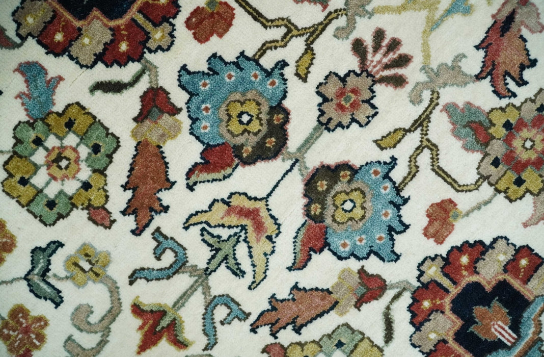 Fine Knots Ivory and Brown 8x10 and 9x12 Hand knotted Traditional Floral Wool Area Rug