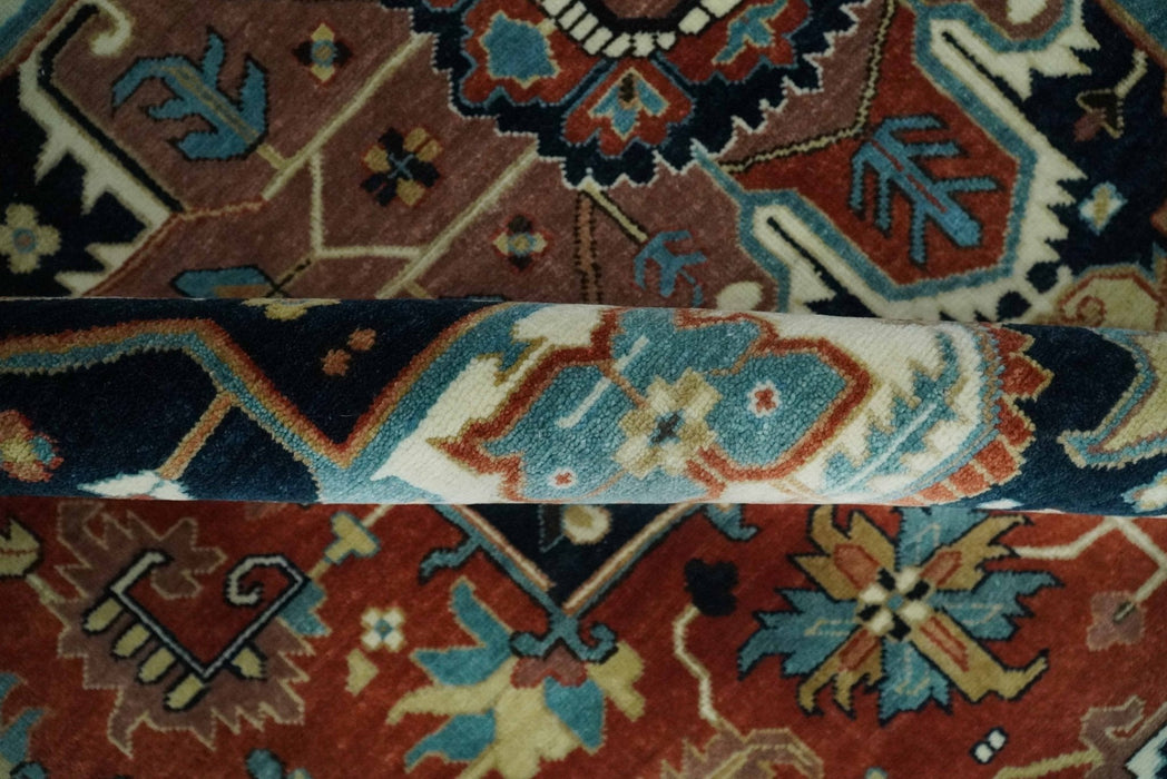 Fine Traditional Floral Hand knotted Brown, Aqua and Black 8x10 wool Area Rug