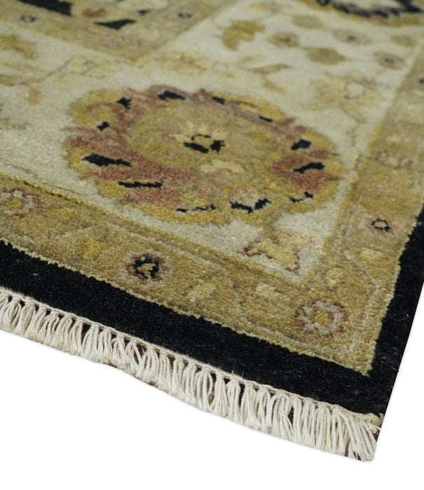 Fine Vintage Style Traditional Black, Olive and Beige Turkish Hand knotted wool Area Rug