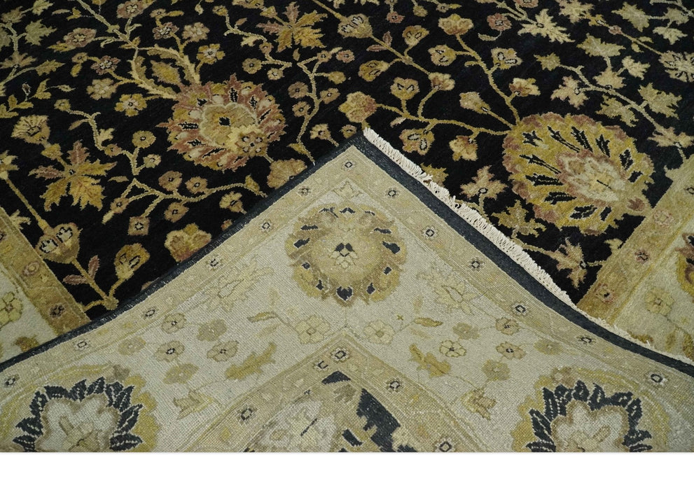 Fine Vintage Style Traditional Black, Olive and Beige Turkish Hand knotted wool Area Rug