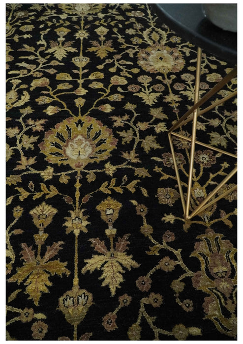 Fine Vintage Style Traditional Black, Olive and Beige Turkish Hand knotted wool Area Rug