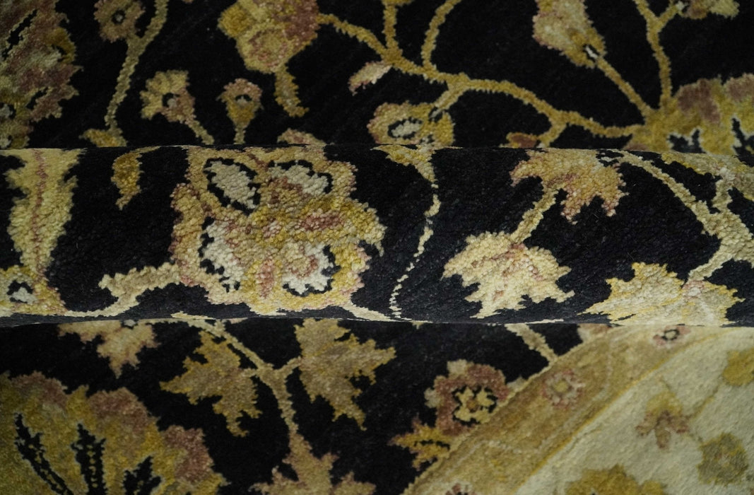 Fine Vintage Style Traditional Black, Olive and Beige Turkish Hand knotted wool Area Rug