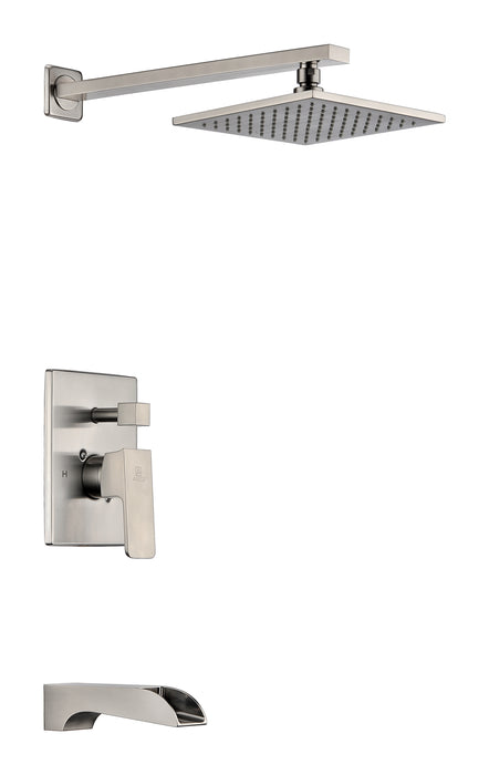 Mezzo Series Single Handle Wall Mounted Showerhead and Bath Faucet Set in Brushed Nickel