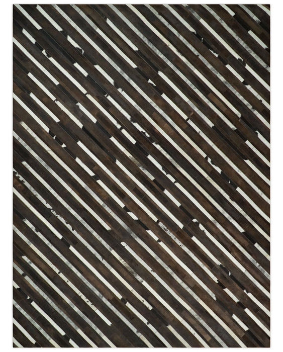 Flatweave Hairon Genuine Leather 5x8, 8x10 and 9x12 Brown Tan and Ivory Area Rug | LR16