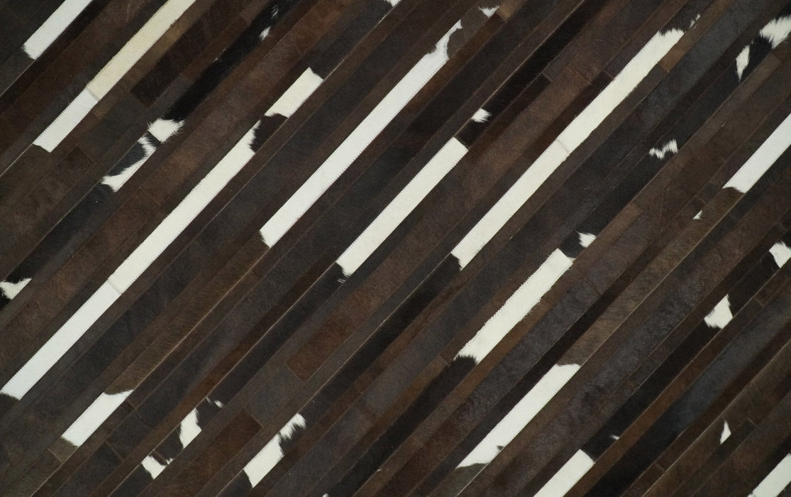 Flatweave Hairon Genuine Leather 5x8, 8x10 and 9x12 Brown Tan and Ivory Area Rug | LR16