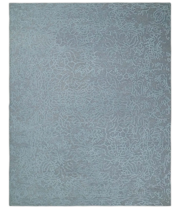 Flatwoven 8x10 Hand Made Silver Modern Minimalist Art Silk and Wool Rug