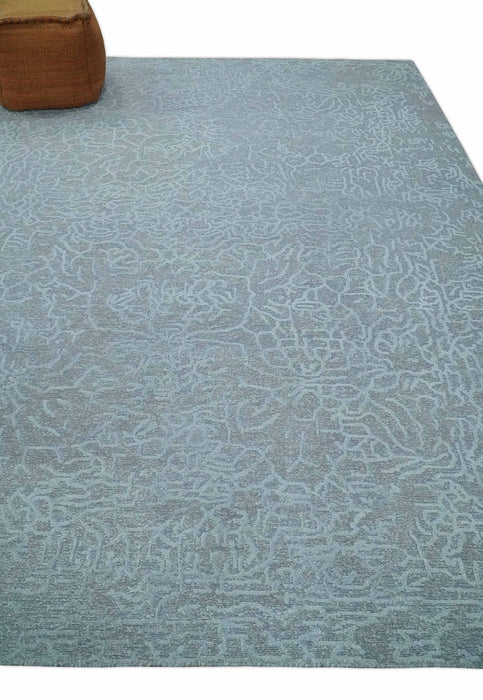 Flatwoven 8x10 Hand Made Silver Modern Minimalist Art Silk and Wool Rug