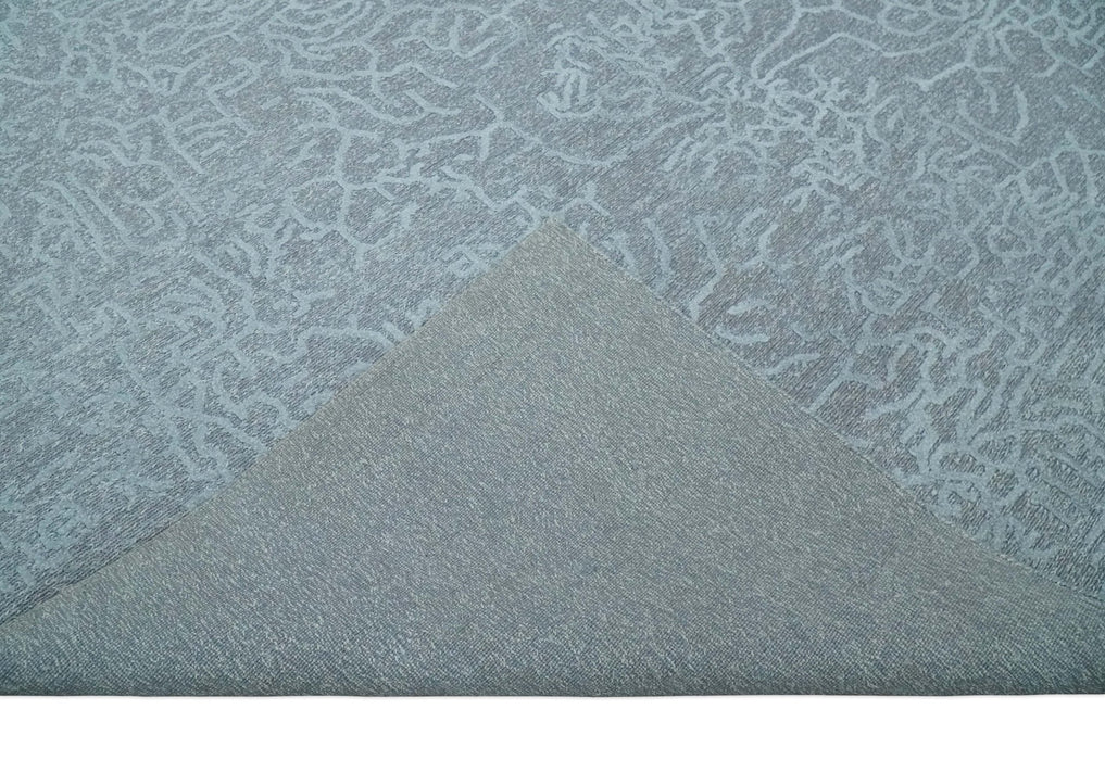 Flatwoven 8x10 Hand Made Silver Modern Minimalist Art Silk and Wool Rug