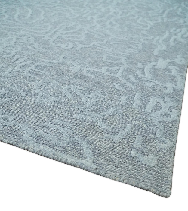Flatwoven 8x10 Hand Made Silver Modern Minimalist Art Silk and Wool Rug