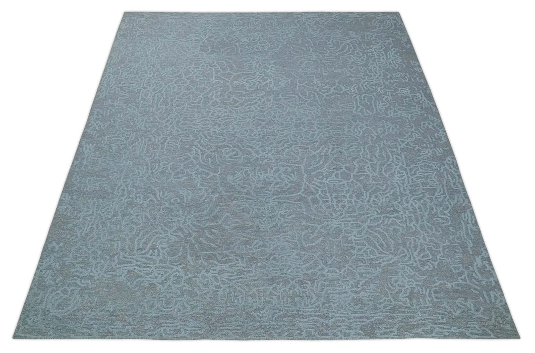 Flatwoven 8x10 Hand Made Silver Modern Minimalist Art Silk and Wool Rug