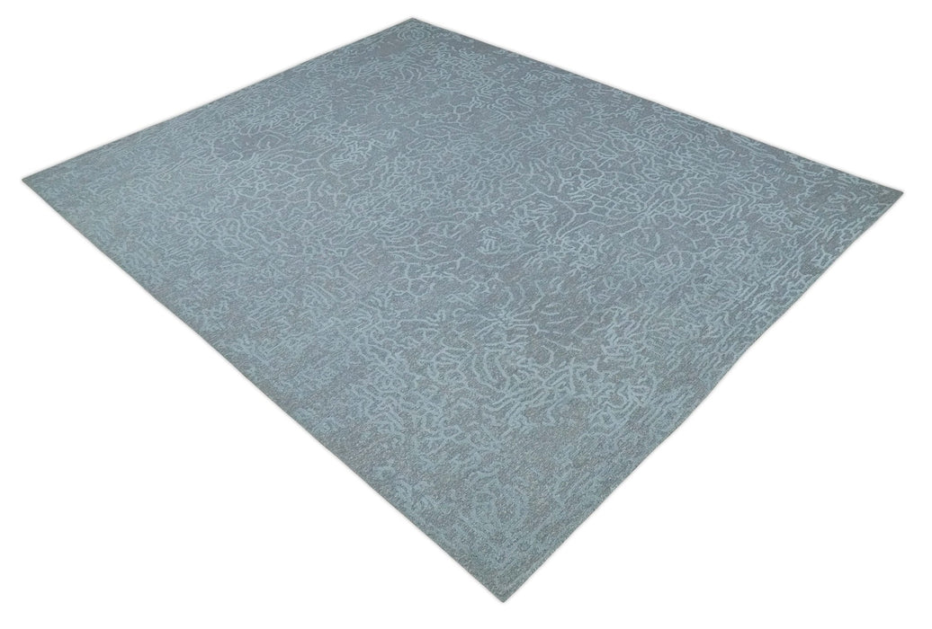 Flatwoven 8x10 Hand Made Silver Modern Minimalist Art Silk and Wool Rug