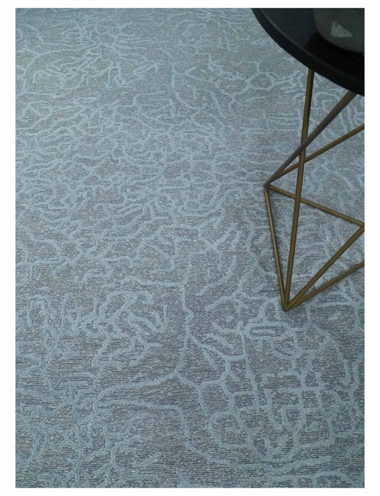 Flatwoven 8x10 Hand Made Silver Modern Minimalist Art Silk and Wool Rug