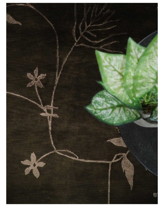 Floral 6x8 Dark Brown and Copper Wool and Silk Hand Woven Rug | HL7