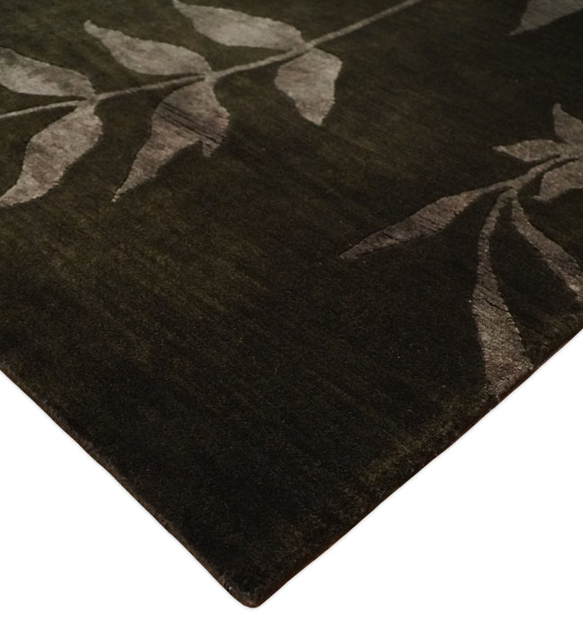 Floral 6x8 Dark Brown and Copper Wool and Silk Hand Woven Rug | HL7