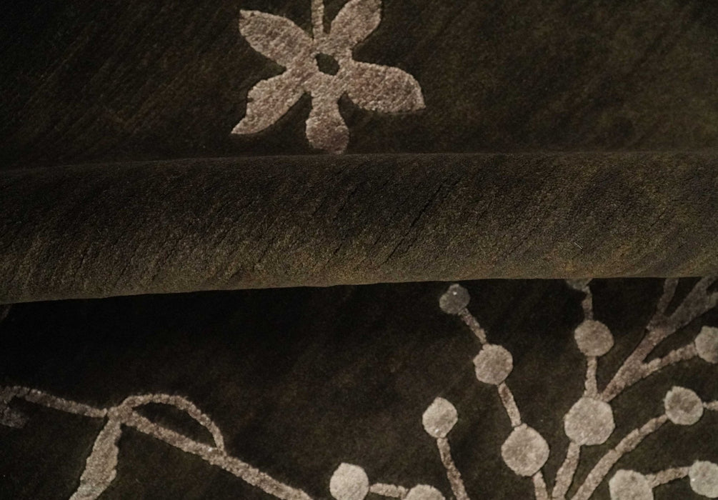 Floral 6x8 Dark Brown and Copper Wool and Silk Hand Woven Rug | HL7