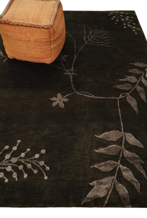 Floral 6x8 Dark Brown and Copper Wool and Silk Hand Woven Rug | HL7
