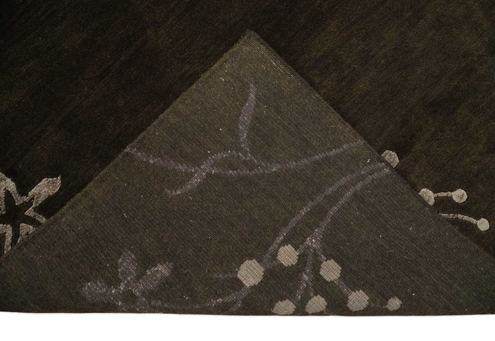 Floral 6x8 Dark Brown and Copper Wool and Silk Hand Woven Rug | HL7