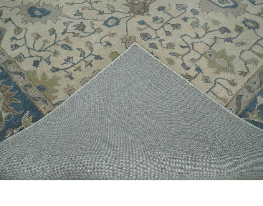Floral 8x10 Hand Tufted Beige and Blue Modern Oushak Rug