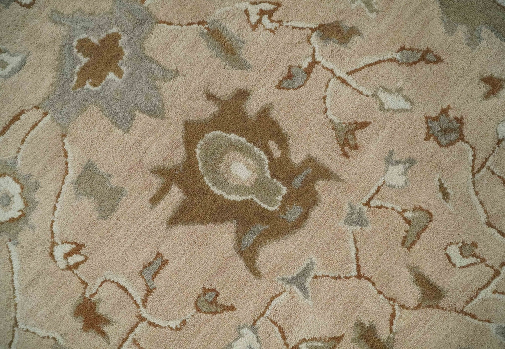 Floral 8x10 Hand Tufted Peach, Ivory and Olive Modern Oushak Rug