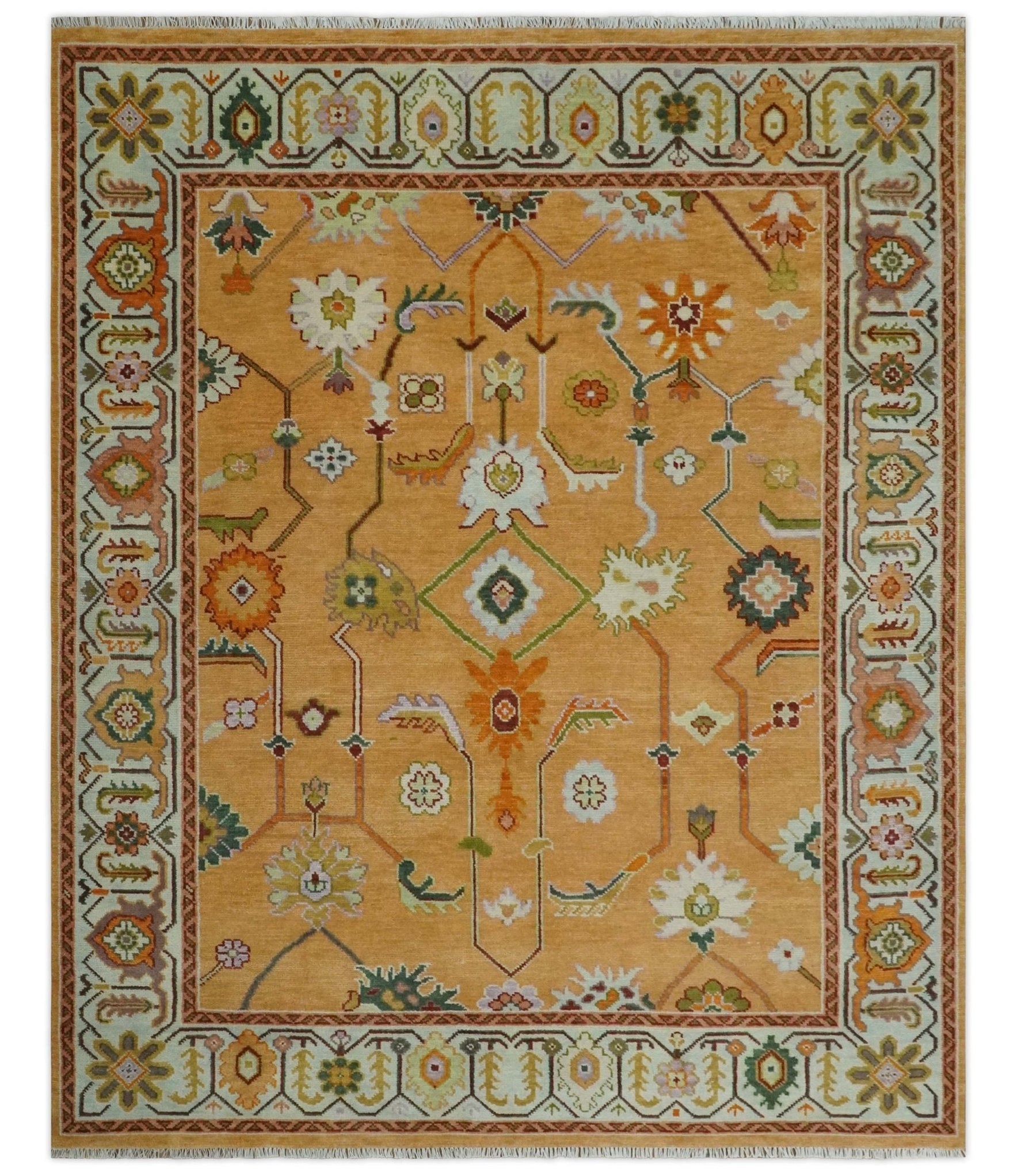 Floral Dark Peach and Ivory Hand knotted 8x10 and 9x12 wool Area Rug