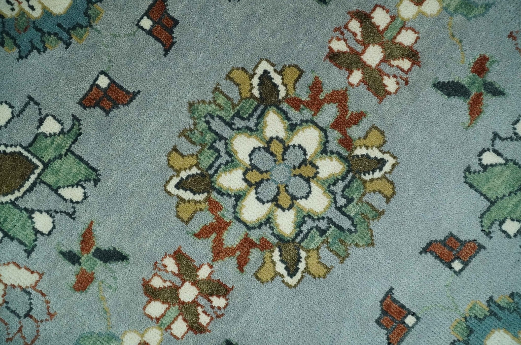 Floral Gray, Ivory, Brown and Green Hand Knotted Traditional Oushak 9x12 wool Rug